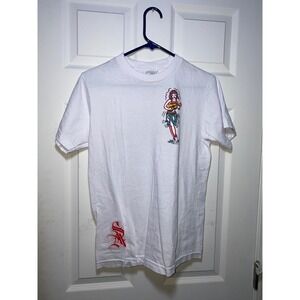 Shaka Wear Sacred Art Hula Girl Tattoo Graphic T-Shirt Mens Small White Short